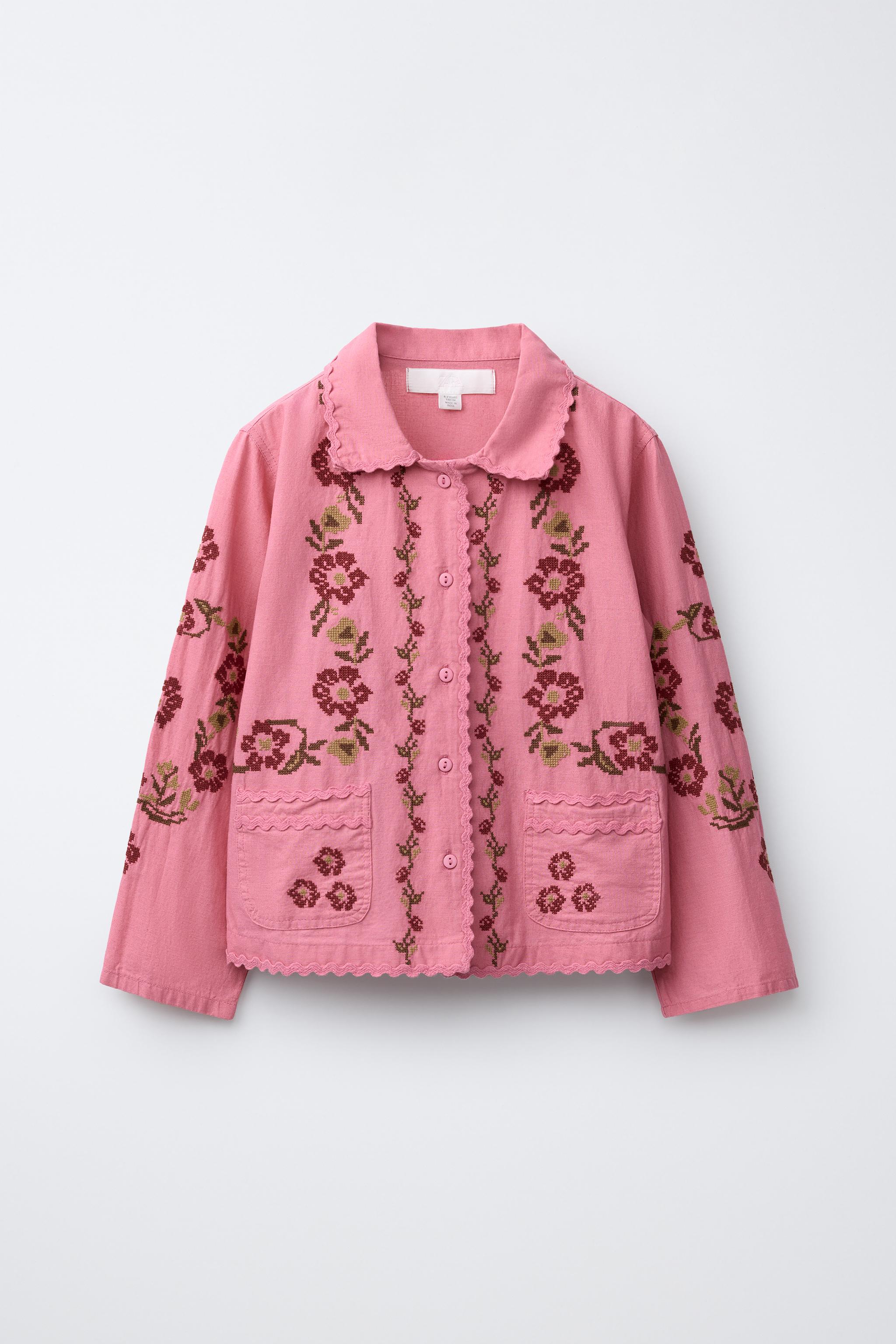 COTTON LINEN BLEND CROSS STITCH EMBROIDERED OVERSHIRT